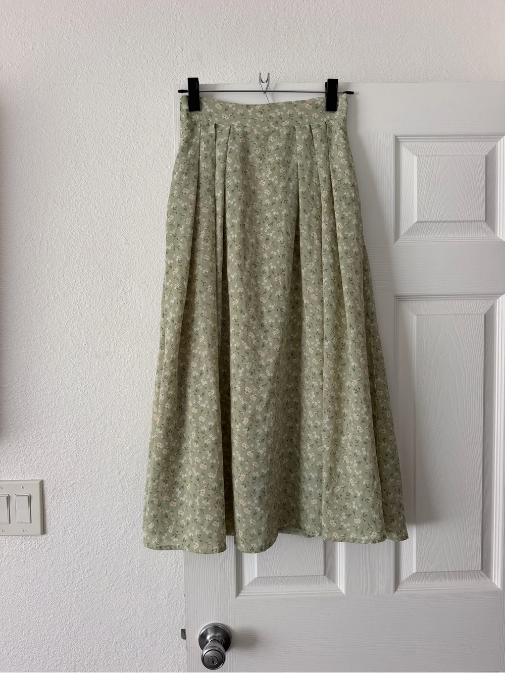 Pleated Midi Skirt in Sage Green Floral
